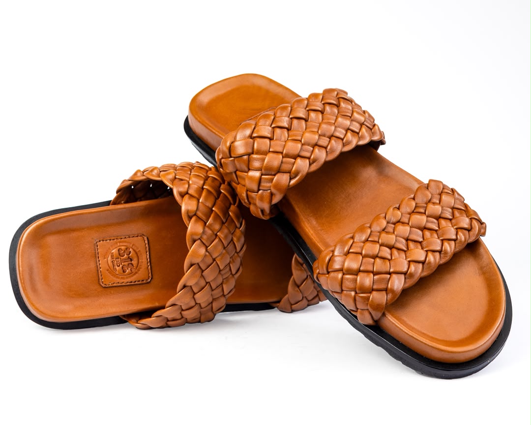 Golden Brown Woven 2 belt Slipper